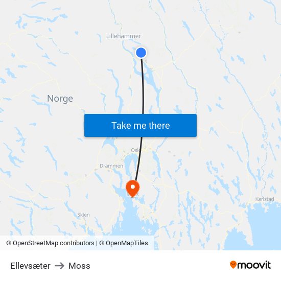 Ellevsæter to Moss map