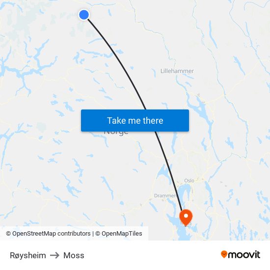 Røysheim to Moss map