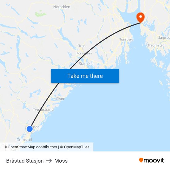 Bråstad Stasjon to Moss map