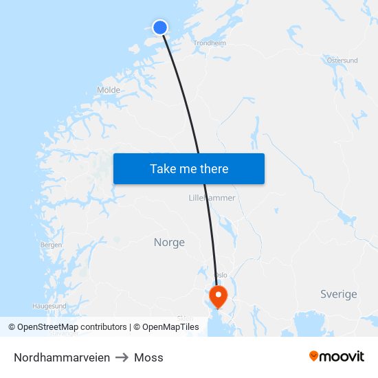 Nordhammarveien to Moss map