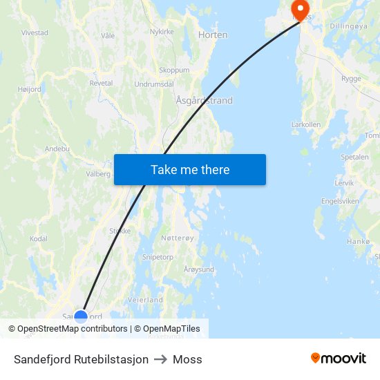 Sandefjord Rutebilstasjon to Moss map