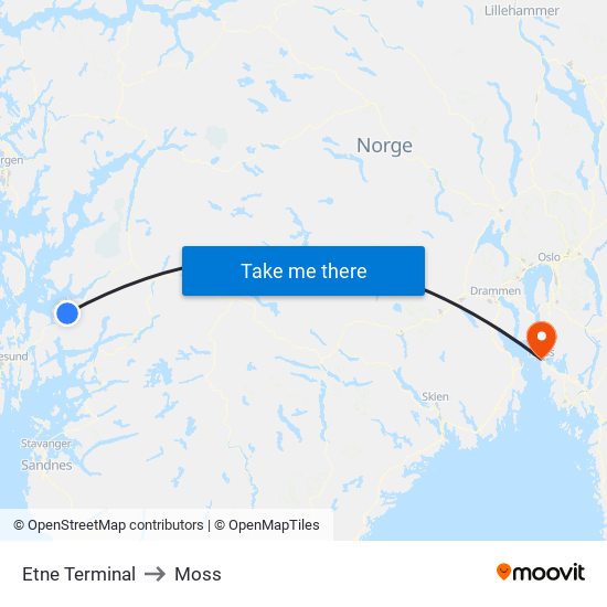 Etne Terminal to Moss map