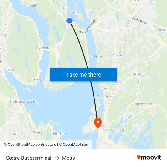 Sætre Bussterminal to Moss map