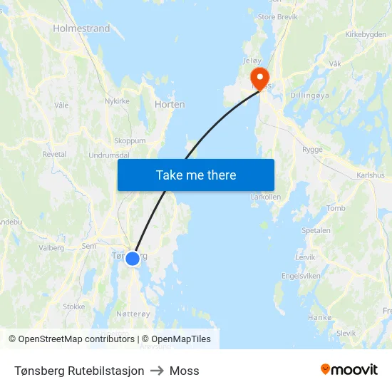 Tønsberg Rutebilstasjon to Moss map