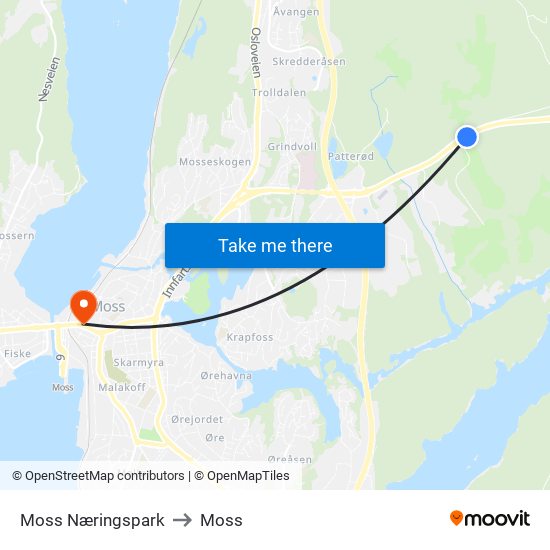 Moss Næringspark to Moss map