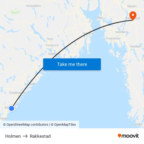 Holmen to Rakkestad map