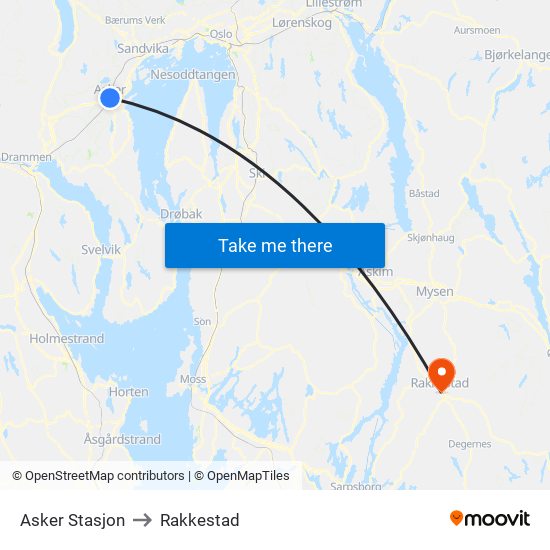 Asker Stasjon to Rakkestad map