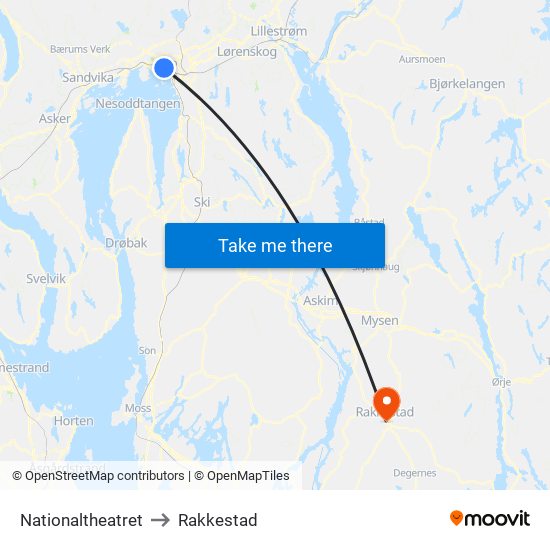 Nationaltheatret to Rakkestad map