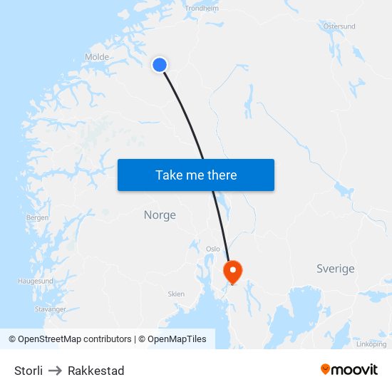 Storli to Rakkestad map