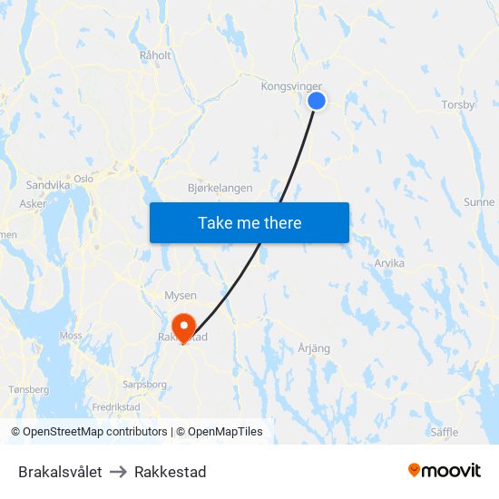 Brakalsvålet to Rakkestad map