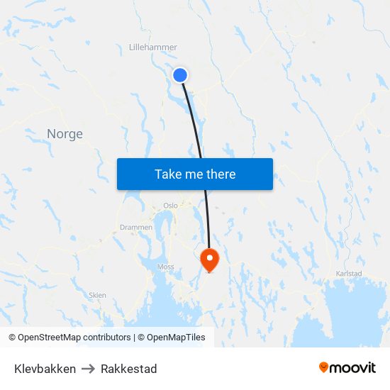 Klevbakken to Rakkestad map