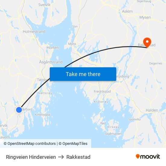 Ringveien Hinderveien to Rakkestad map