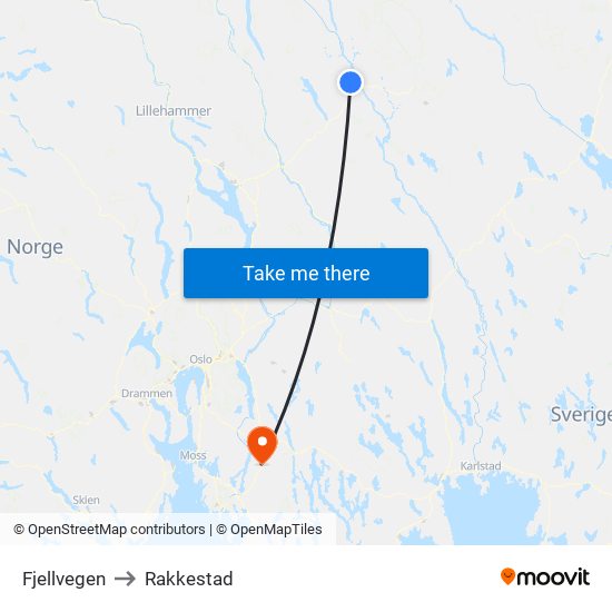 Fjellvegen to Rakkestad map