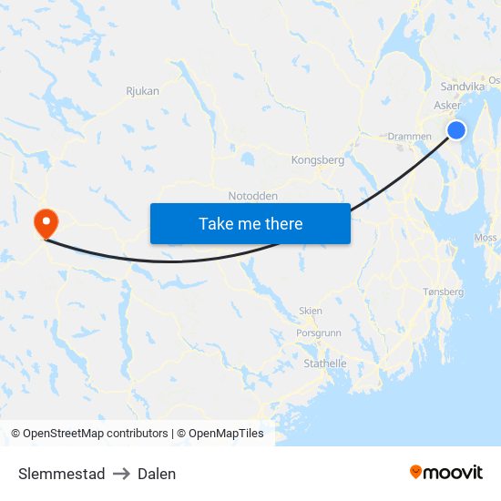 Slemmestad to Dalen map