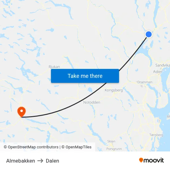 Almebakken to Dalen map