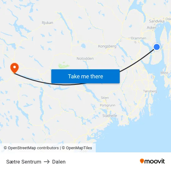 Sætre Sentrum to Dalen map
