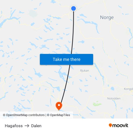 Hagafoss to Dalen map