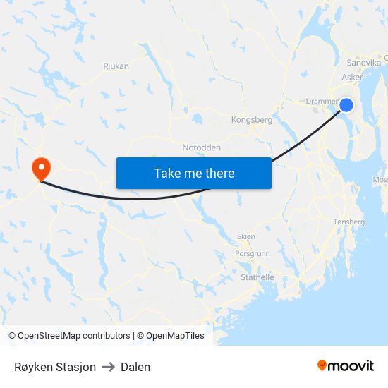 Røyken Stasjon to Dalen map