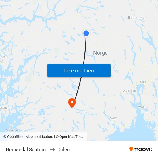 Hemsedal Sentrum to Dalen map