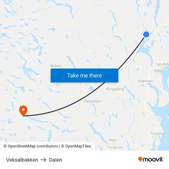 Veksalbakken to Dalen map
