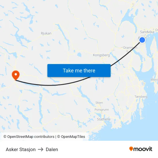 Asker Stasjon to Dalen map