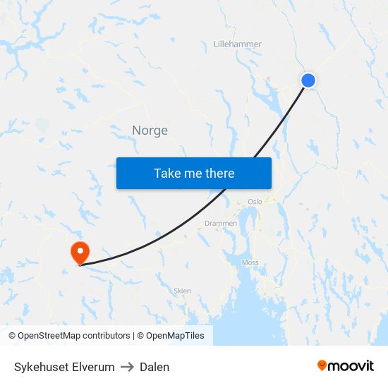 Sykehuset Elverum to Dalen map