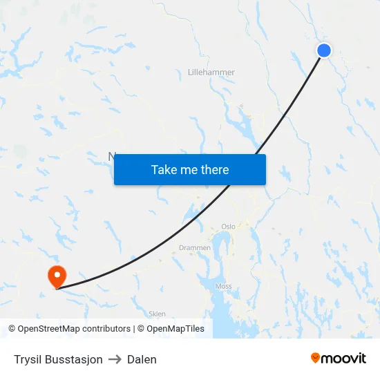 Trysil Busstasjon to Dalen map