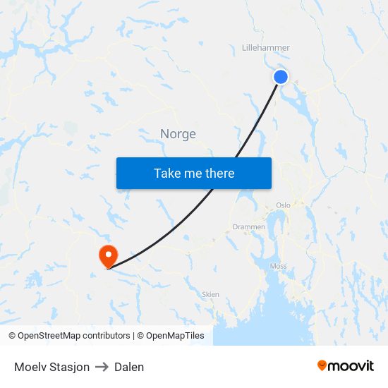 Moelv Stasjon to Dalen map