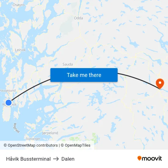 Håvik Bussterminal to Dalen map