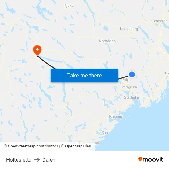 Holtesletta to Dalen map