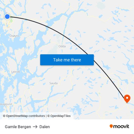 Gamle Bergen to Dalen map