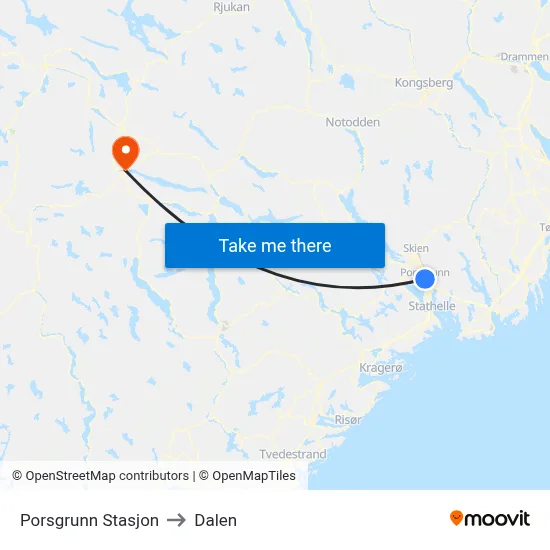 Porsgrunn Stasjon to Dalen map