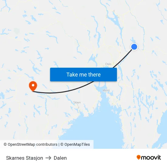 Skarnes Stasjon to Dalen map