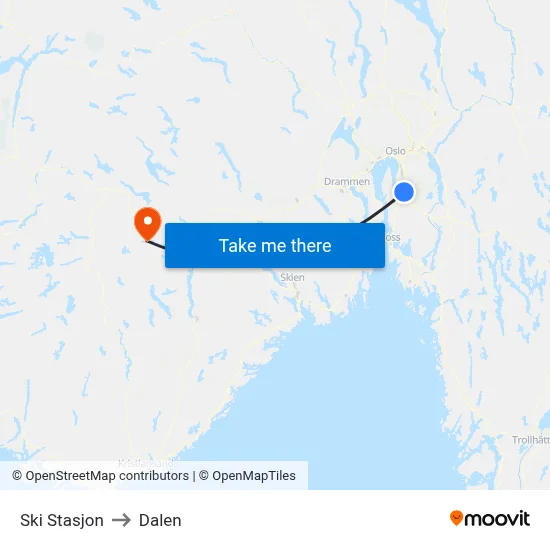 Ski Stasjon to Dalen map