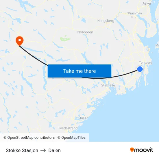Stokke Stasjon to Dalen map