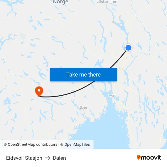 Eidsvoll Stasjon to Dalen map