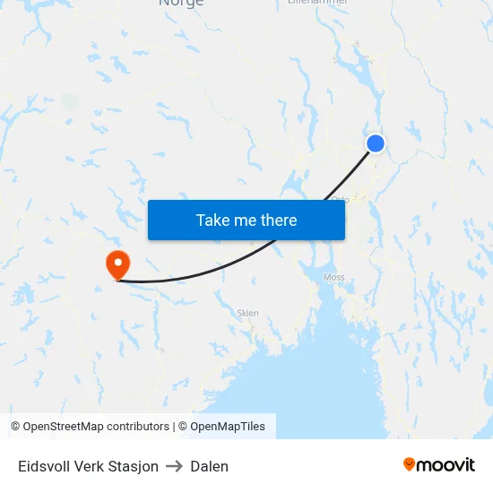 Eidsvoll Verk Stasjon to Dalen map