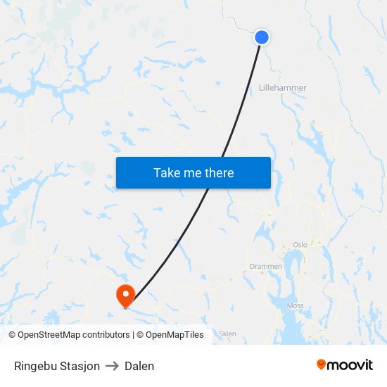 Ringebu Stasjon to Dalen map