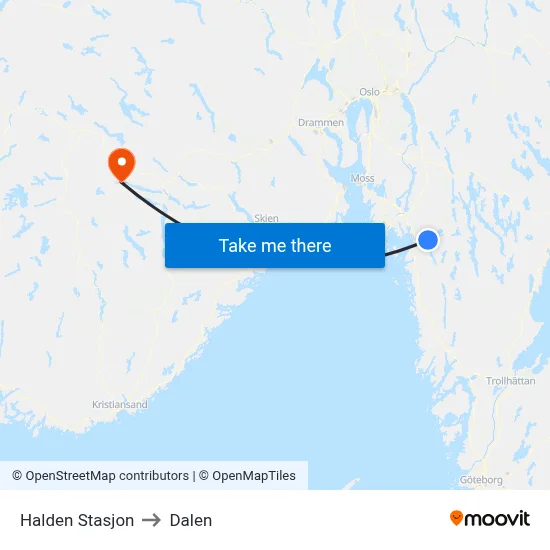 Halden Stasjon to Dalen map