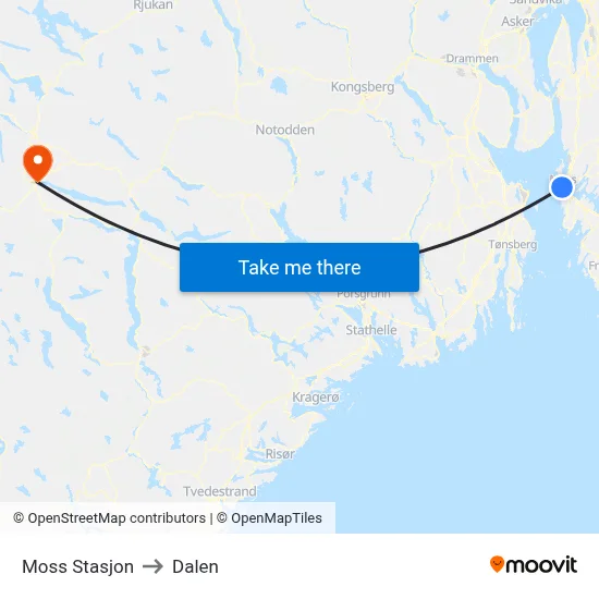 Moss Stasjon to Dalen map