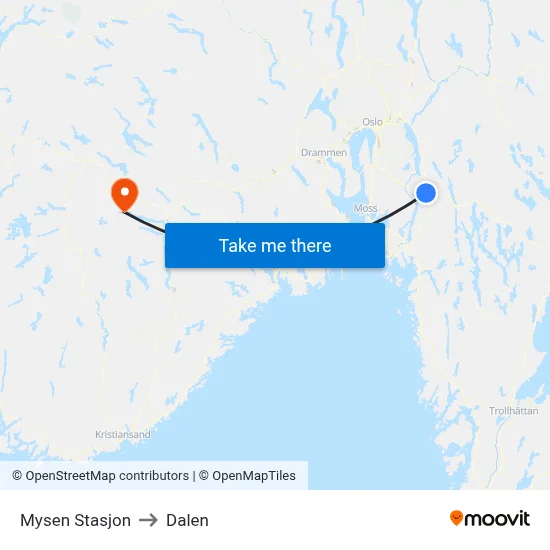 Mysen Stasjon to Dalen map