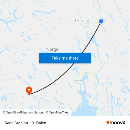 Rena Stasjon to Dalen map