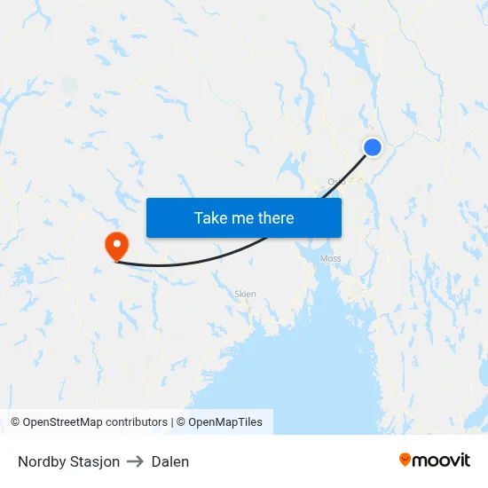 Nordby Stasjon to Dalen map