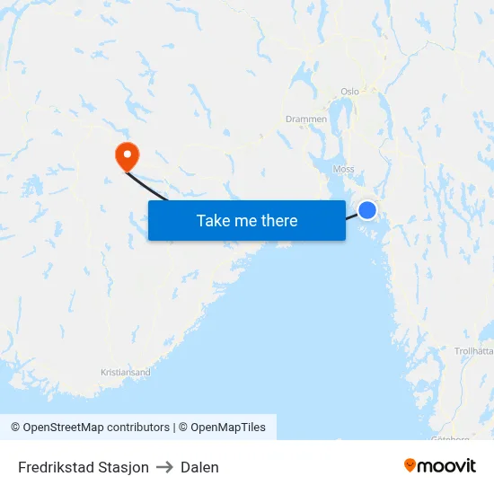 Fredrikstad Stasjon to Dalen map