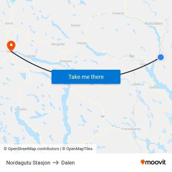 Nordagutu Stasjon to Dalen map