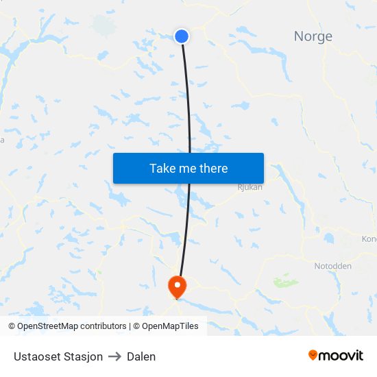 Ustaoset Stasjon to Dalen map