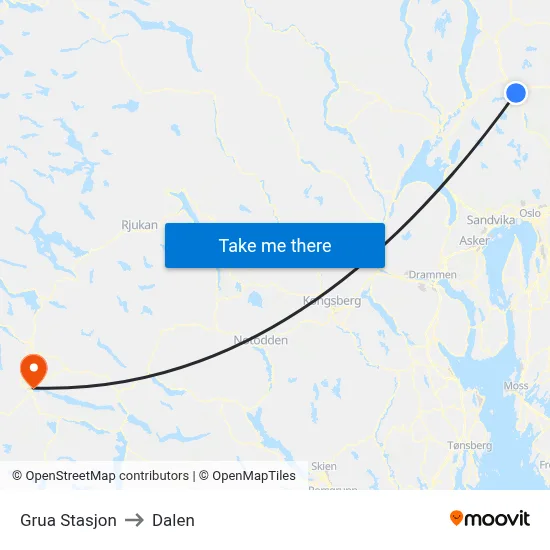Grua Stasjon to Dalen map
