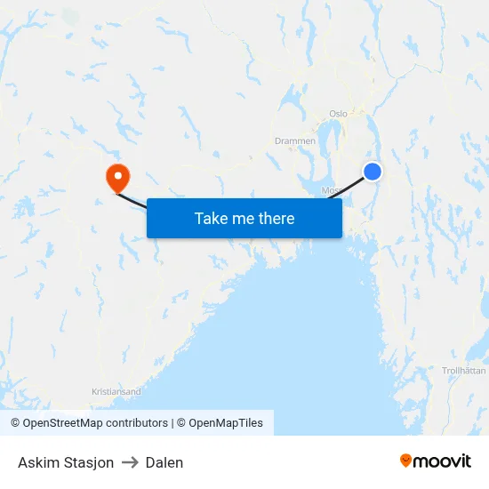 Askim Stasjon to Dalen map