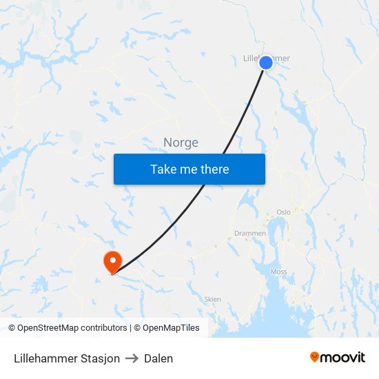 Lillehammer Stasjon to Dalen map