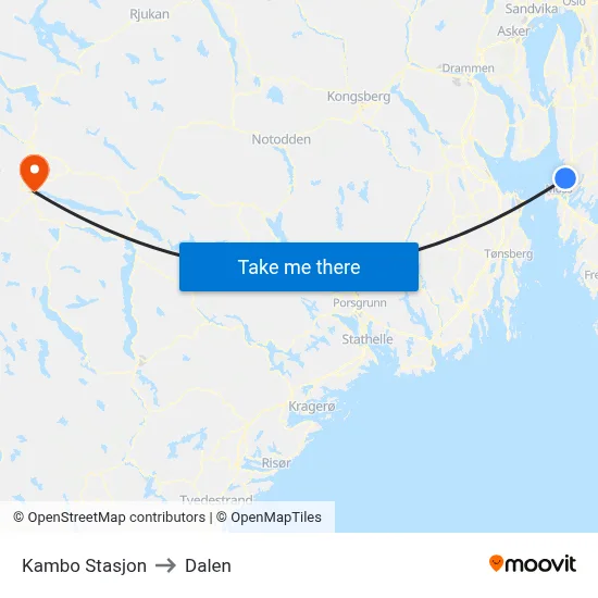 Kambo Stasjon to Dalen map
